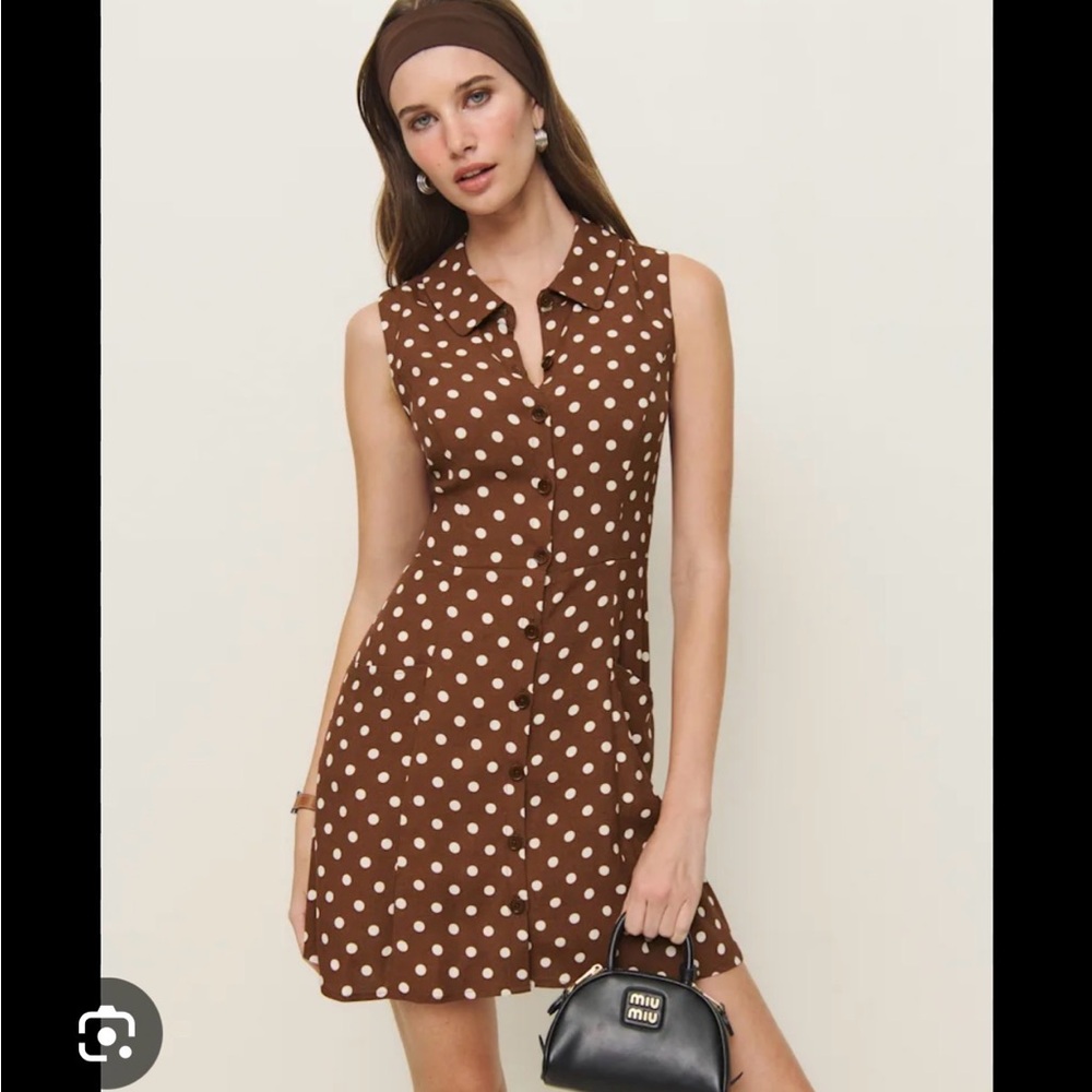 Reformation Chandrika Brown Polka Dot Dress